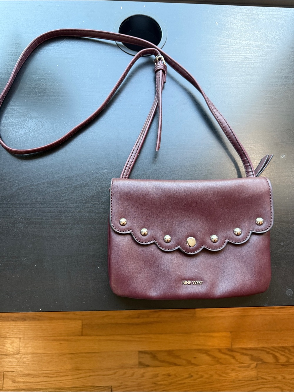 Nine West Plum Scalloped Stud Crossbody Bag - Picture 2 of 11